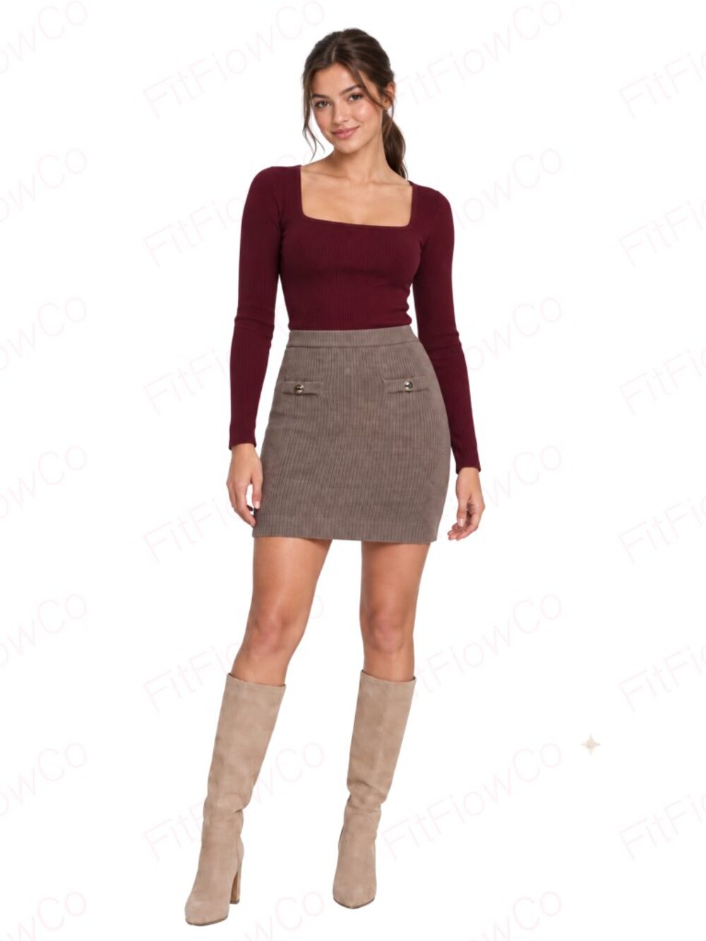 GUESS Zylee Wool Blend Sweater Pencil Skirt Women S Silk Taupe NWT